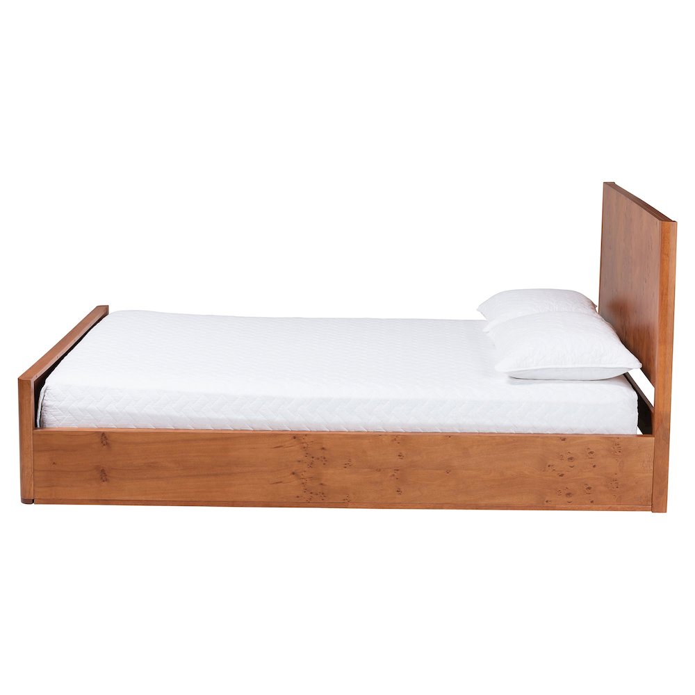 Fuentes Real Burl Wood Bed Frame - Modern Low-Profile Platform Bed, Queen. Picture 2