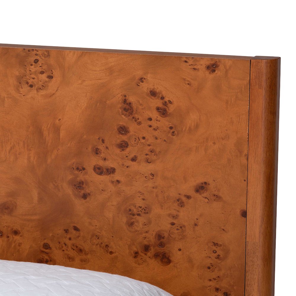 Fuentes Real Burl Wood Bed Frame - Modern Low-Profile Platform Bed, Queen. Picture 4