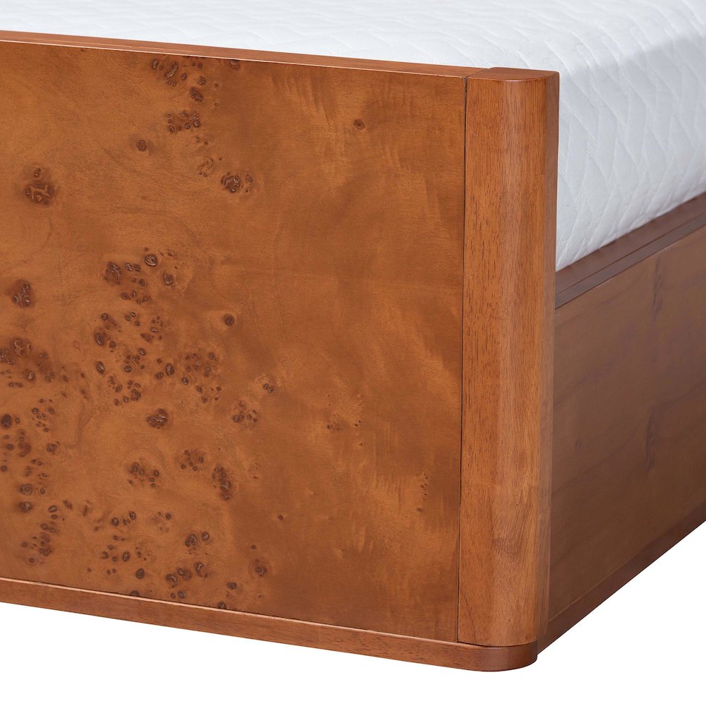 Fuentes Real Burl Wood Bed Frame - Modern Low-Profile Platform Bed, Queen. Picture 5