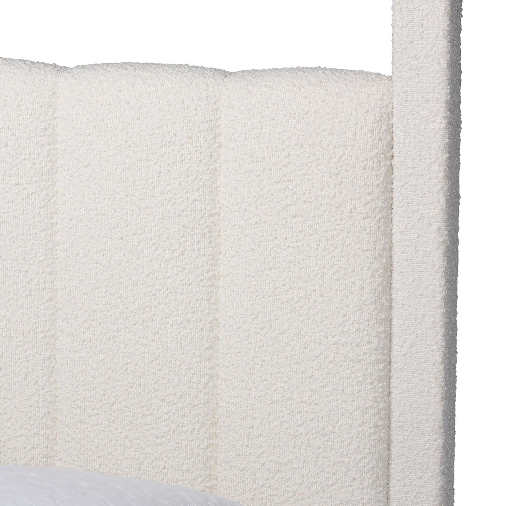Boucle Upholstered Canopy Bed - Platform Bed with Tufted Headboard, Cream, Queen. Picture 4