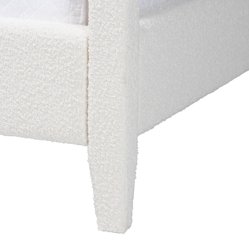Boucle Upholstered Canopy Bed - Platform Bed with Tufted Headboard, Cream, Queen. Picture 5