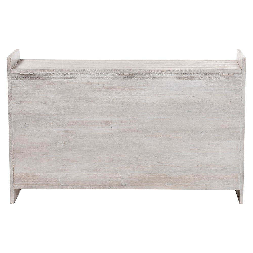 Amado Wood Storage Trunk with Carved Front Panel - Decorative Whitewashed Trunk. Picture 5