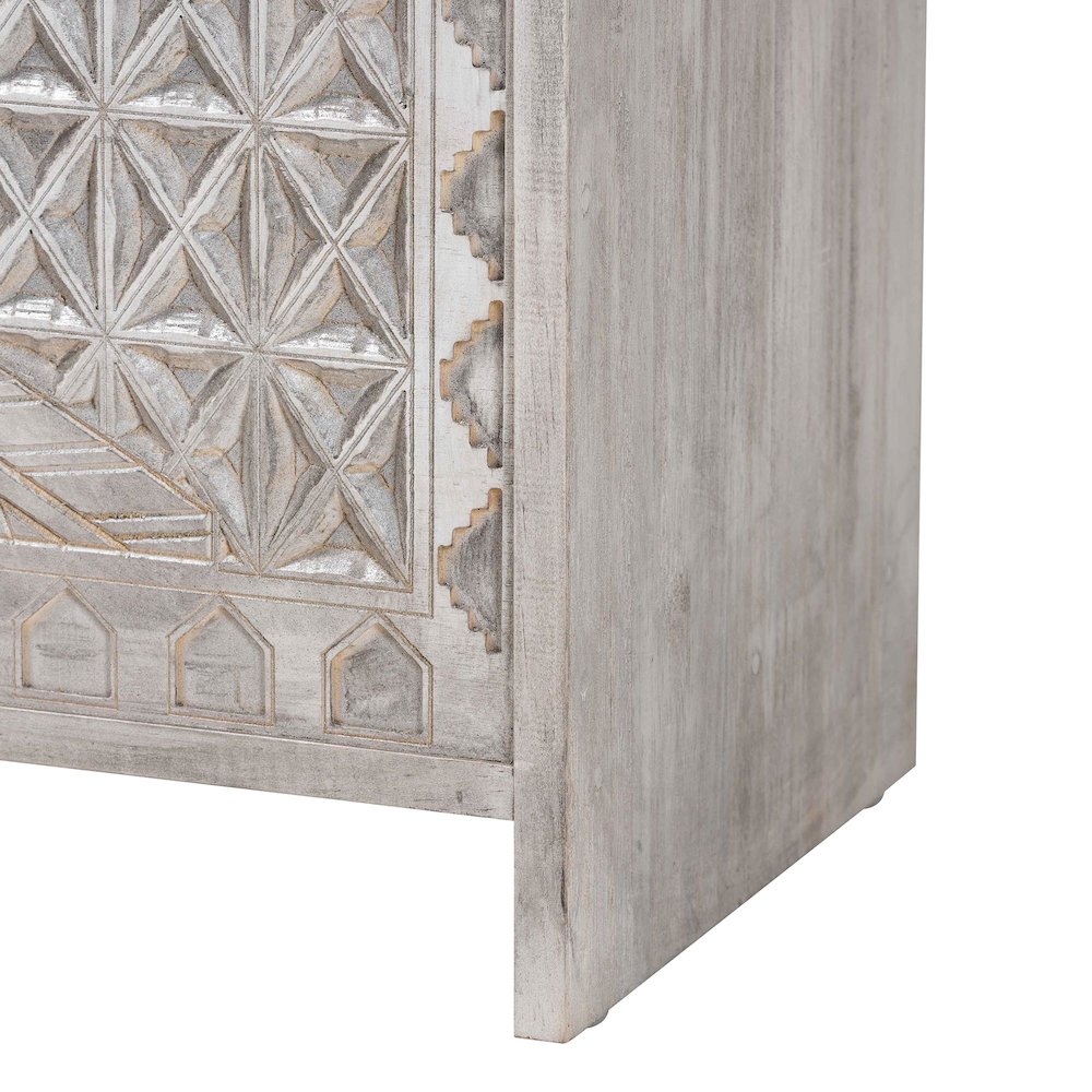 Amado Wood Storage Trunk with Carved Front Panel - Decorative Whitewashed Trunk. Picture 7