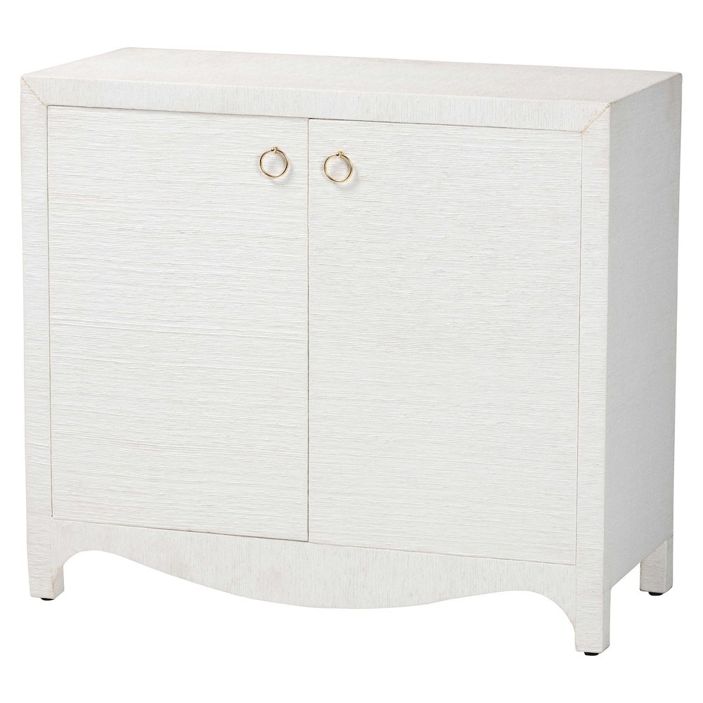 Grasscloth Storage Cabinet - 2-Door Woven Accent Cabinet with Gold Ring Pulls. Picture 1