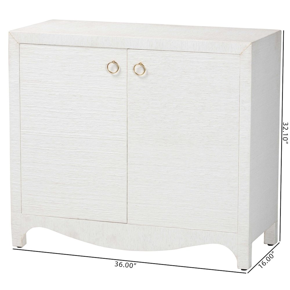 Grasscloth Storage Cabinet - 2-Door Woven Accent Cabinet with Gold Ring Pulls. Picture 10