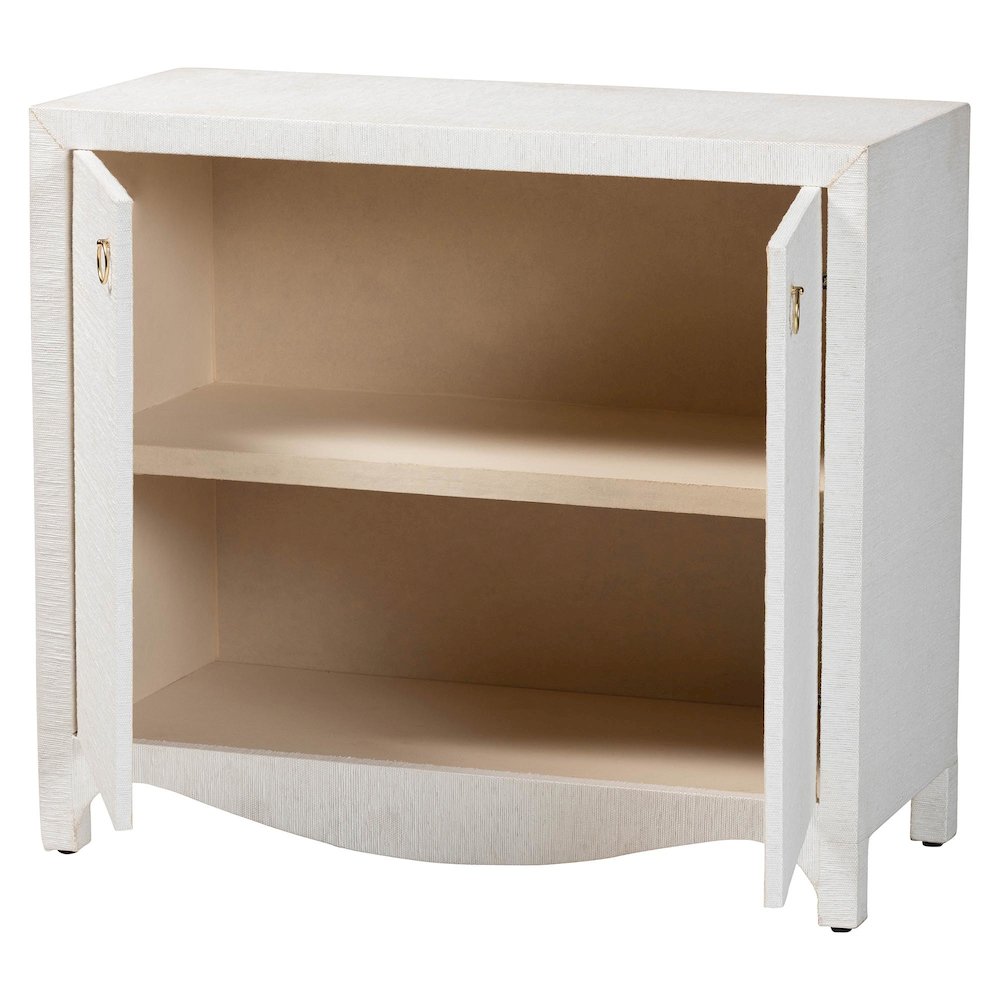 Grasscloth Storage Cabinet - 2-Door Woven Accent Cabinet with Gold Ring Pulls. Picture 2