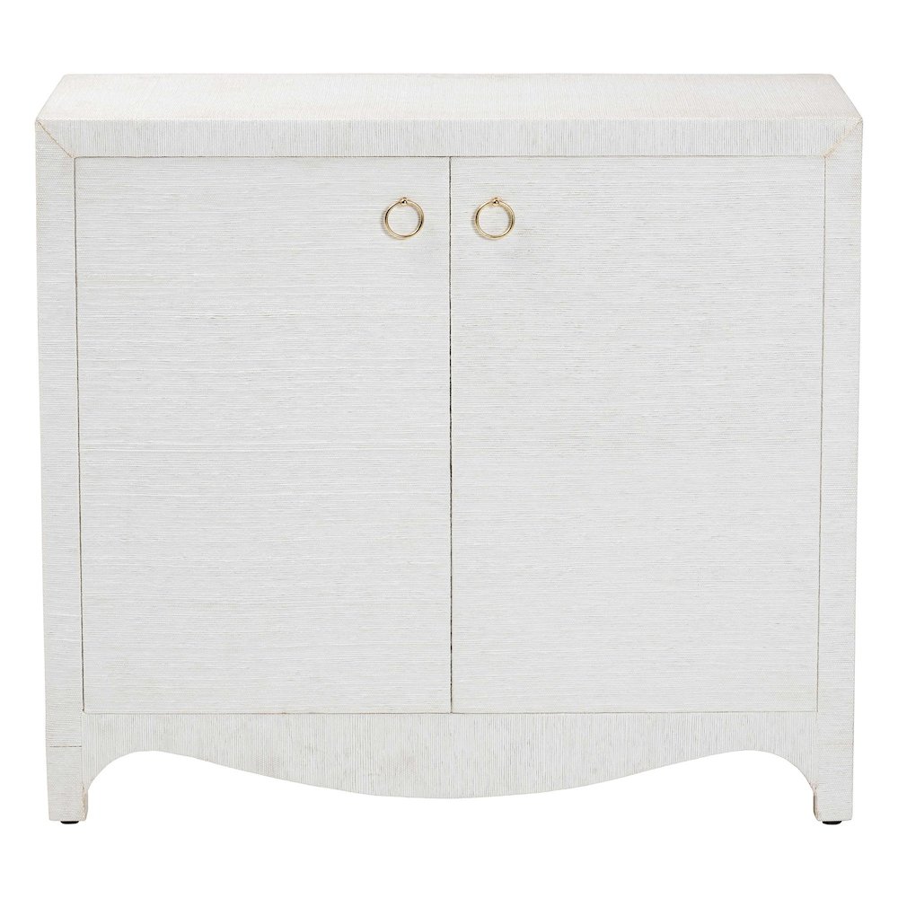 Grasscloth Storage Cabinet - 2-Door Woven Accent Cabinet with Gold Ring Pulls. Picture 3