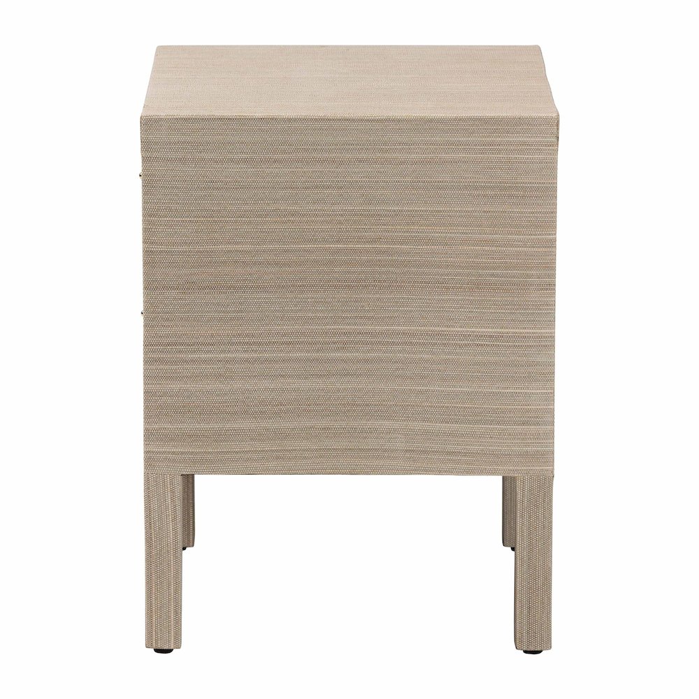 Grasscloth Nightstand with Scalloped Base - Woven Texture 2-Drawer Bedside Table. Picture 4