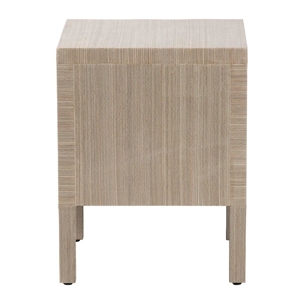 Grasscloth Nightstand with Scalloped Base - Woven Texture 2-Drawer Bedside Table. Picture 5