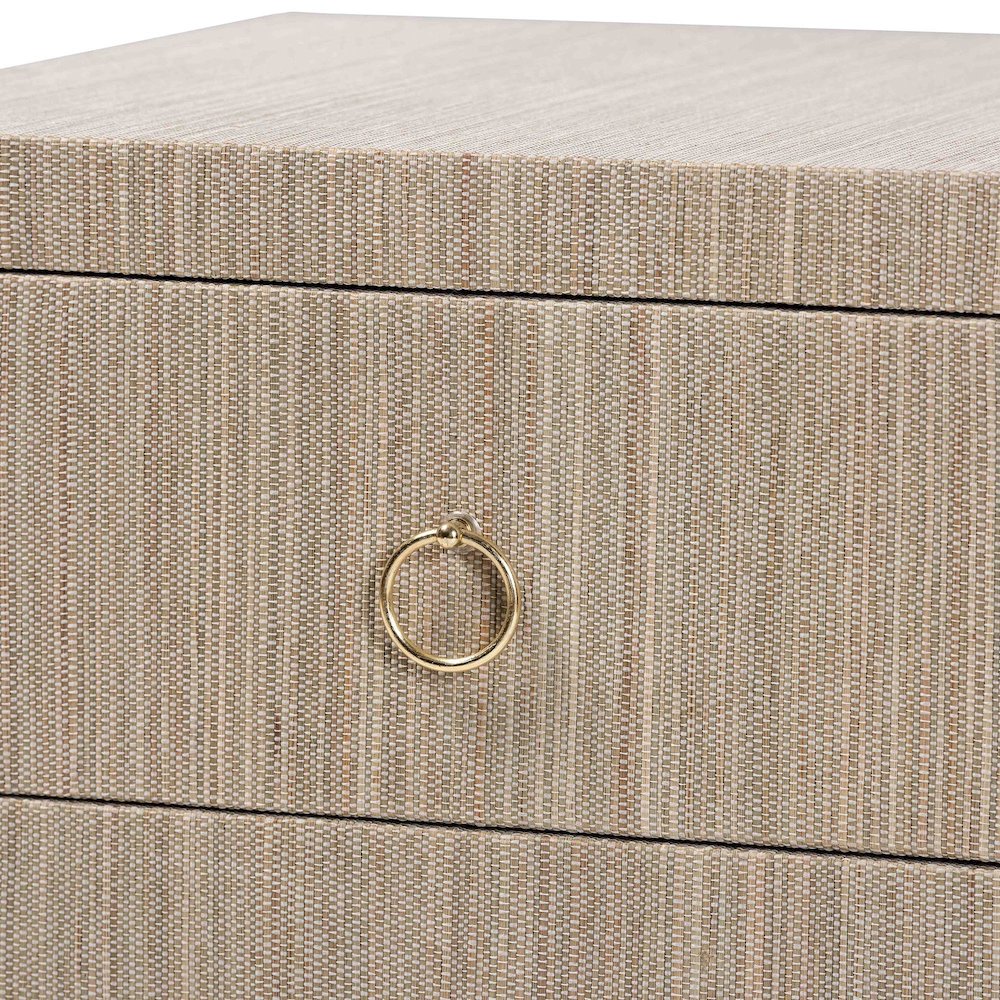 Grasscloth Nightstand with Scalloped Base - Woven Texture 2-Drawer Bedside Table. Picture 6