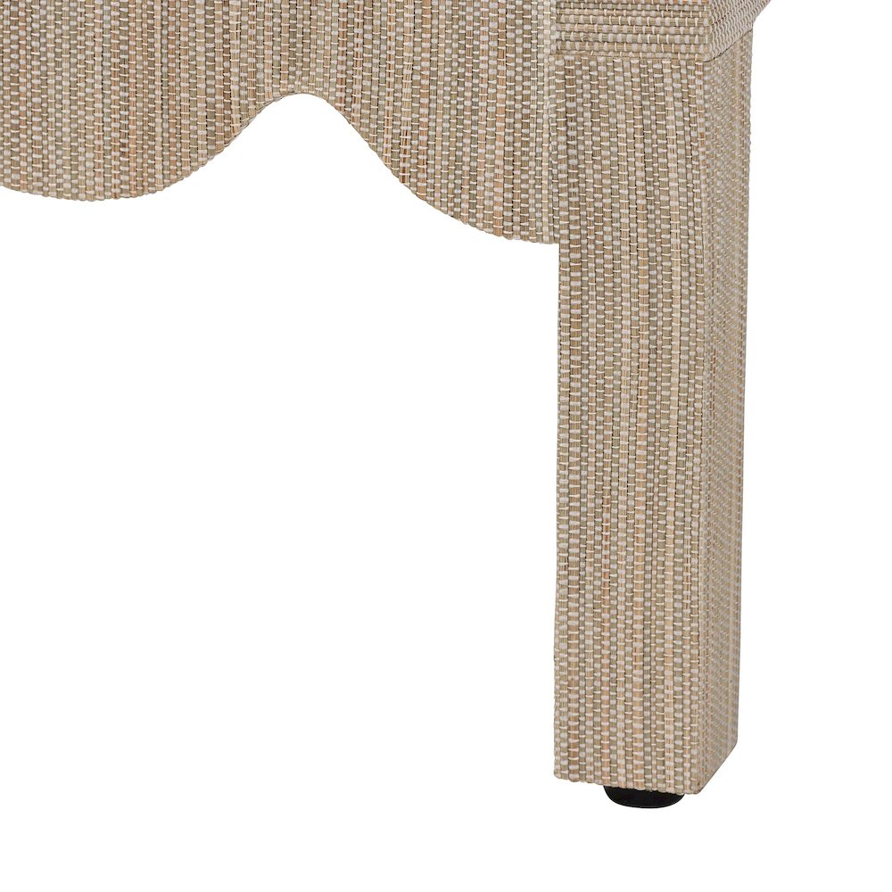 Grasscloth Nightstand with Scalloped Base - Woven Texture 2-Drawer Bedside Table. Picture 7