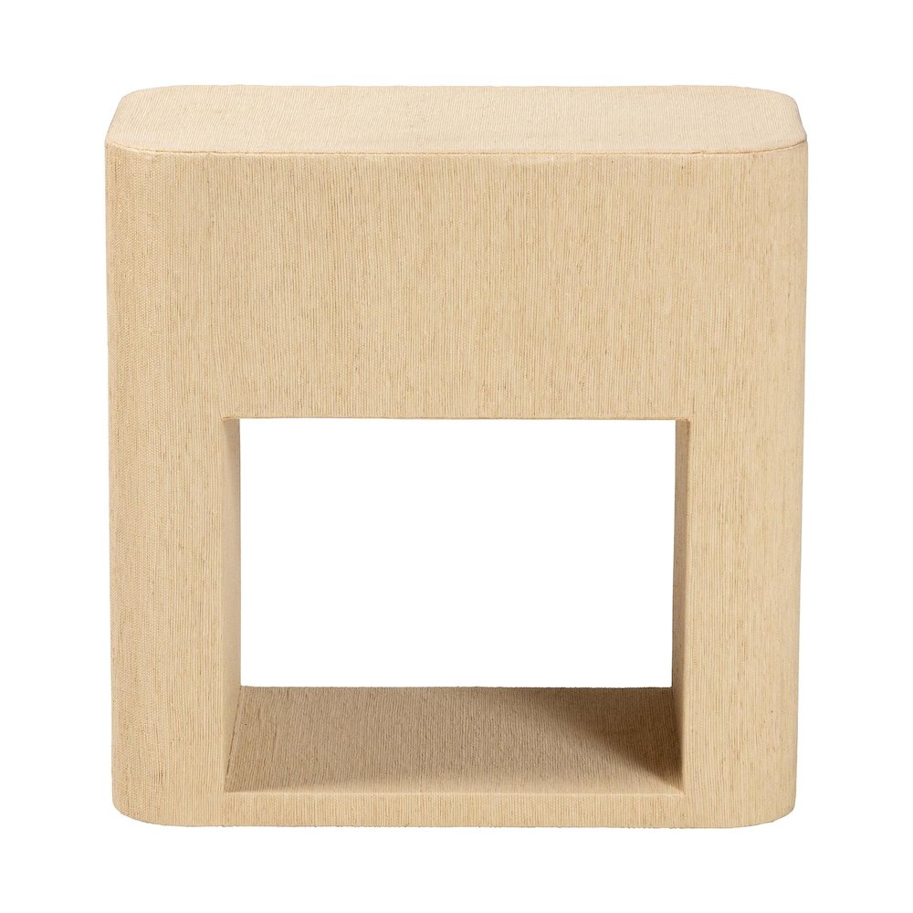 Grasscloth 1-Drawer Nightstand with Open Shelf - Woven Texture Bedside Table. Picture 5