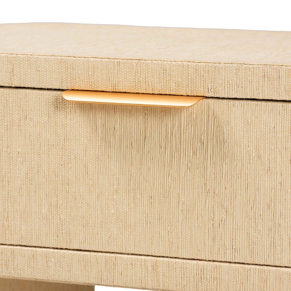 Grasscloth 1-Drawer Nightstand with Open Shelf - Woven Texture Bedside Table. Picture 6
