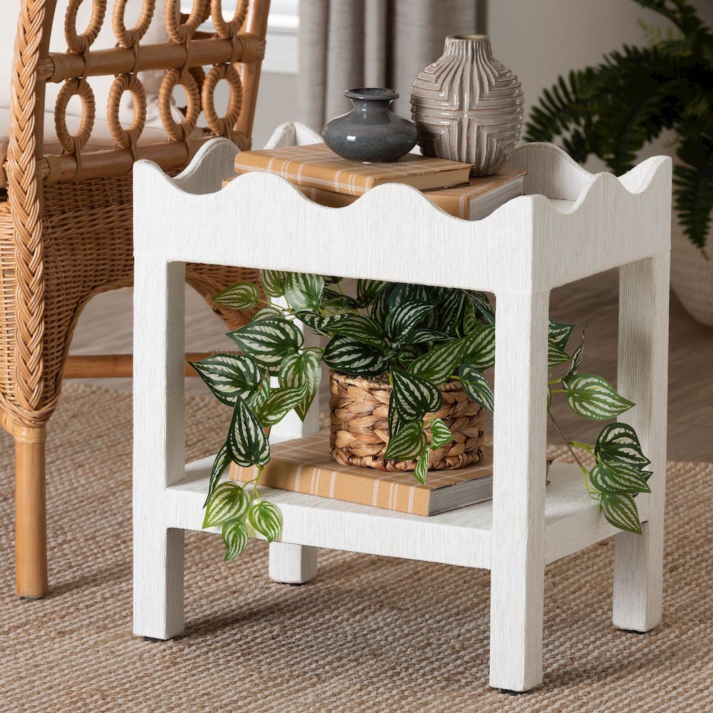Scalloped End Table - 2-Tier Accent Table with Open Shelf Storage. Picture 7