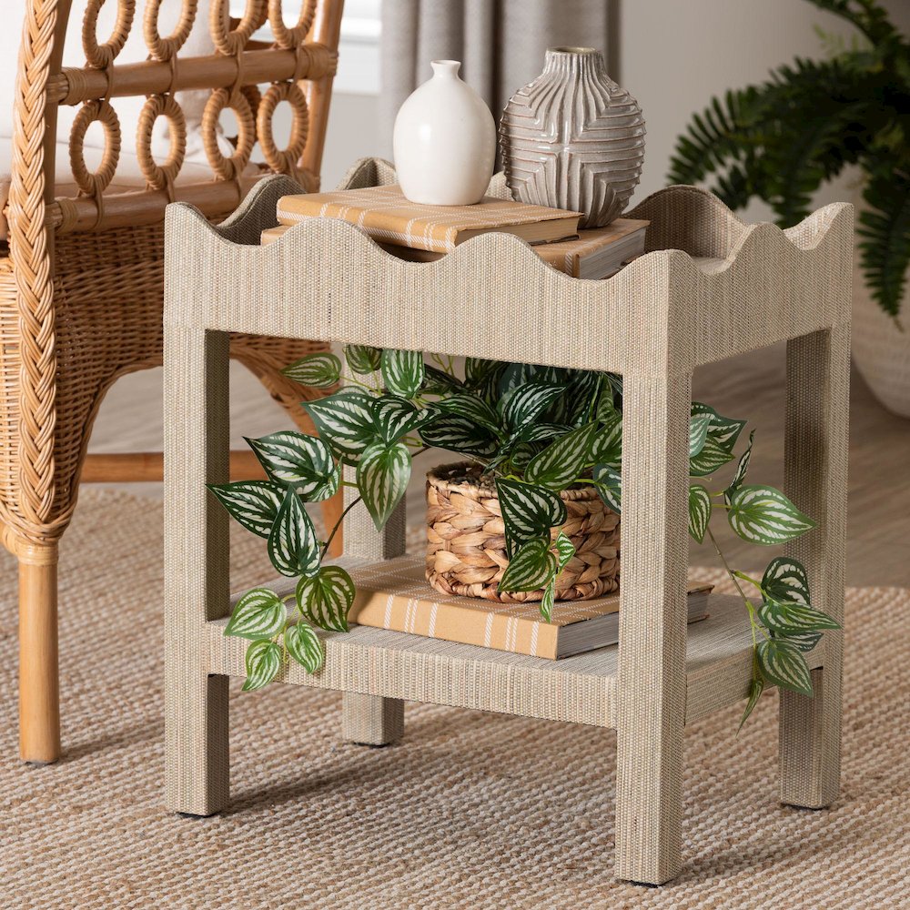 Scalloped End Table - 2-Tier Accent Table with Open Shelf Storage. Picture 7