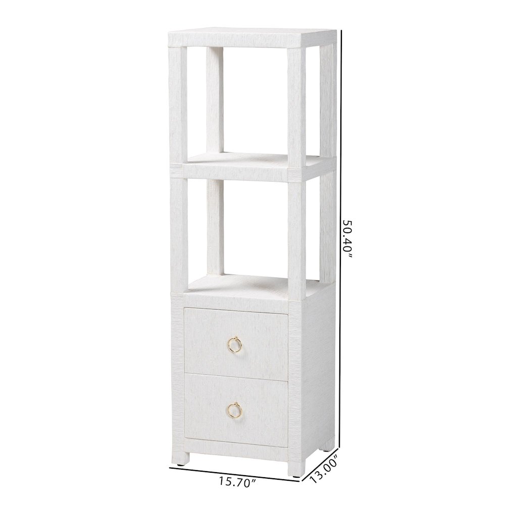 Grasscloth Tall Storage Cabinet  with Open Shelves and Drawers. Picture 10