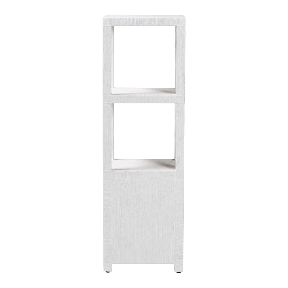 Grasscloth Tall Storage Cabinet  with Open Shelves and Drawers. Picture 5