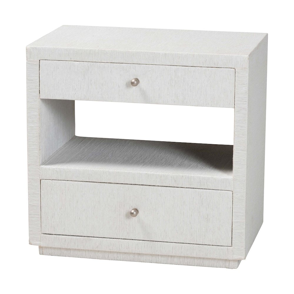 Grasscloth End Table - 2-Drawer Accent Table or Nightstand with Open Shelf. Picture 1
