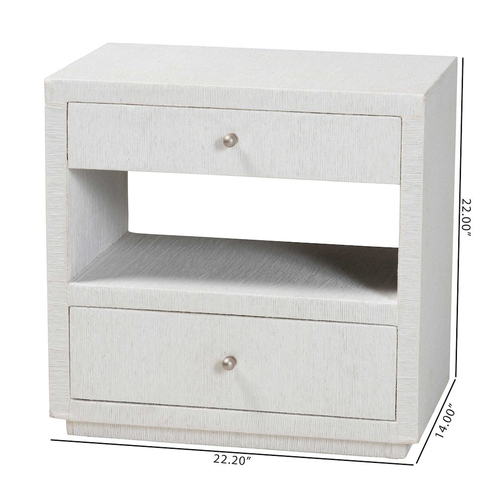Grasscloth End Table - 2-Drawer Accent Table or Nightstand with Open Shelf. Picture 10