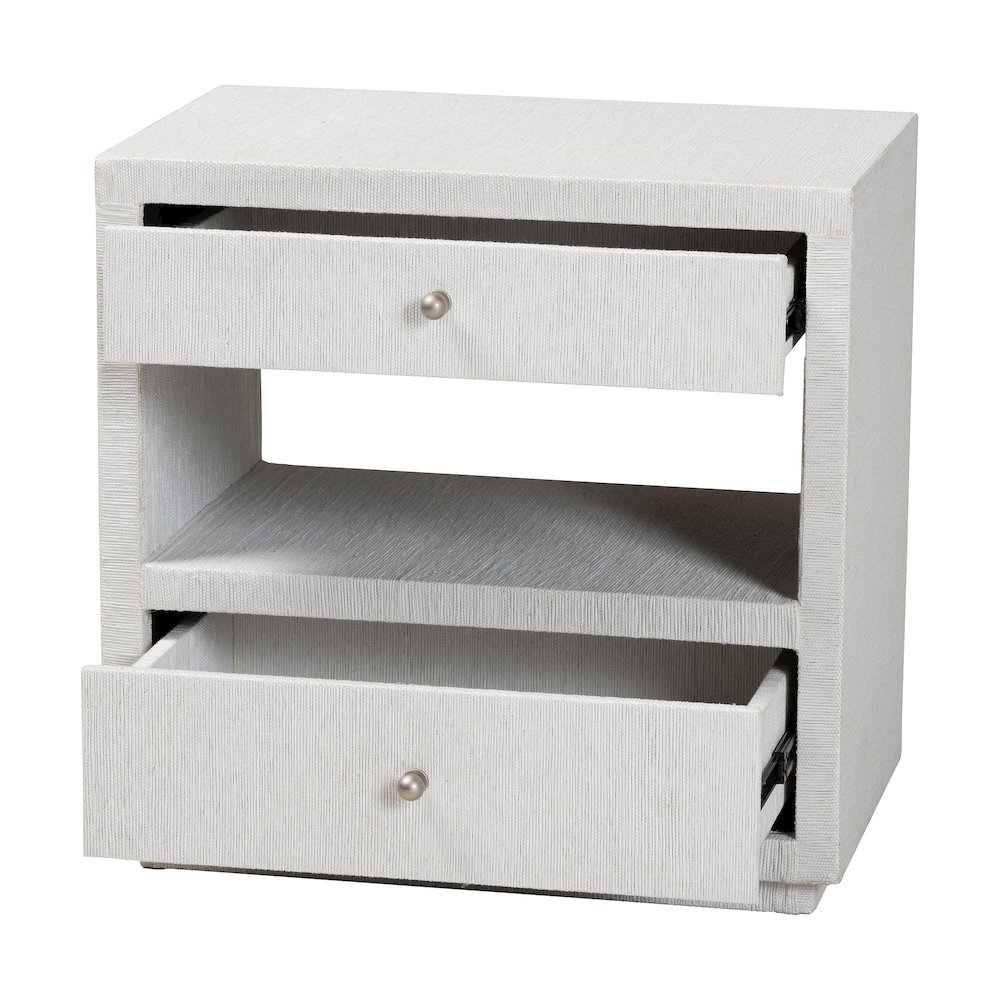 Grasscloth End Table - 2-Drawer Accent Table or Nightstand with Open Shelf. Picture 2