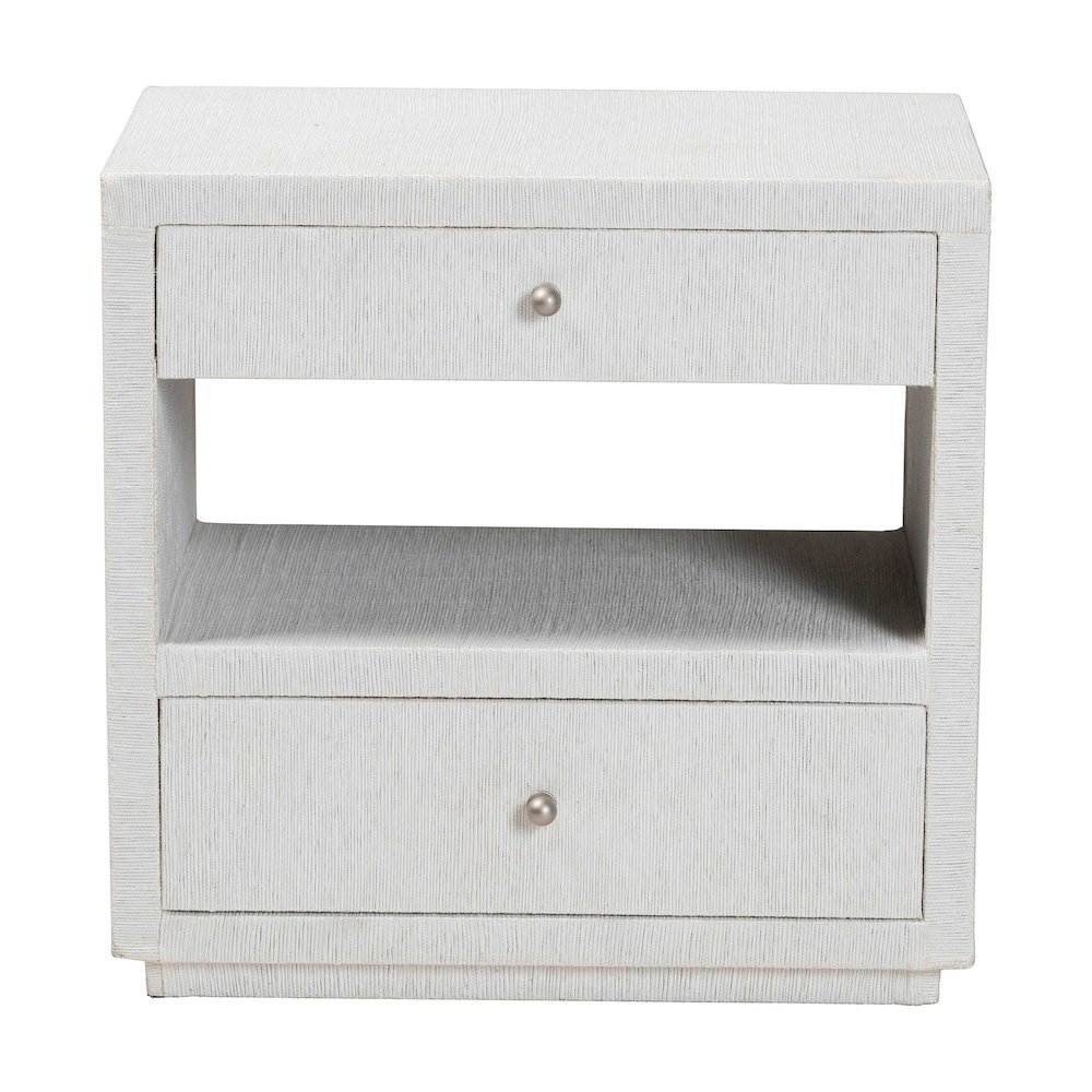Grasscloth End Table - 2-Drawer Accent Table or Nightstand with Open Shelf. Picture 3