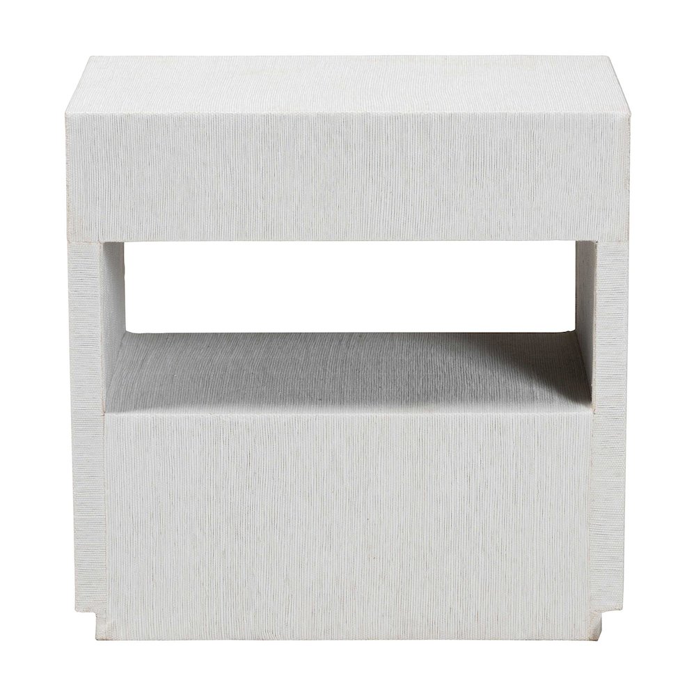 Grasscloth End Table - 2-Drawer Accent Table or Nightstand with Open Shelf. Picture 5
