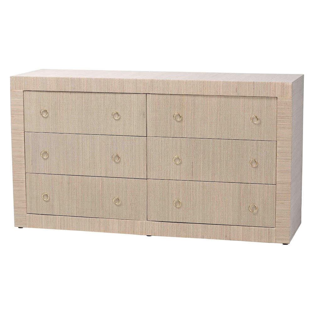 Sage Natural Grasscloth Dresser - 6-Drawer Bedroom Storage Cabinet. Picture 1