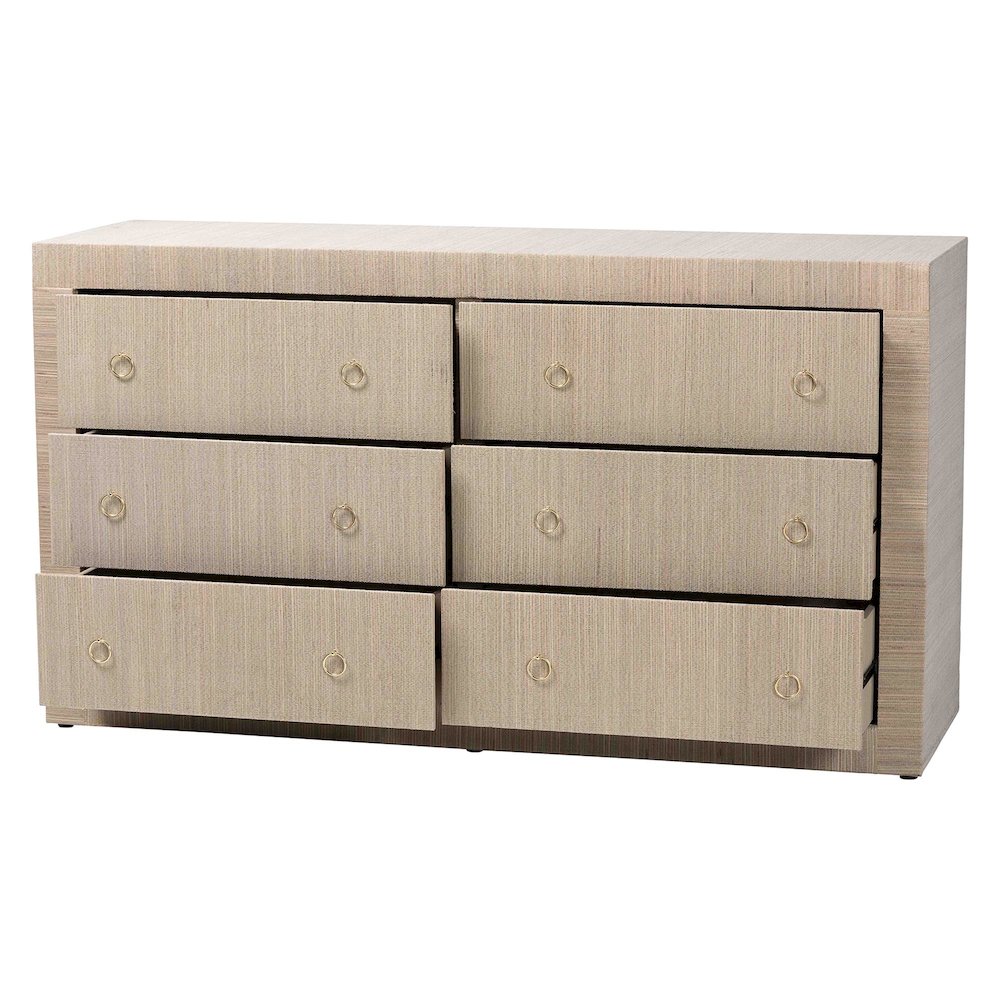 Sage Natural Grasscloth Dresser - 6-Drawer Bedroom Storage Cabinet. Picture 2