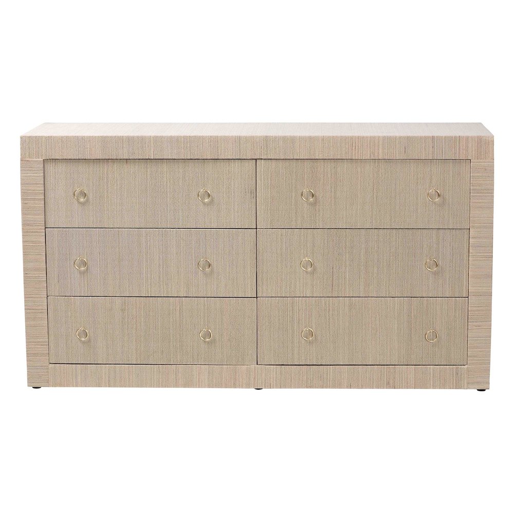 Sage Natural Grasscloth Dresser - 6-Drawer Bedroom Storage Cabinet. Picture 3