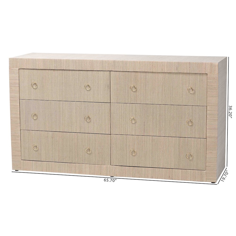Sage Natural Grasscloth Dresser - 6-Drawer Bedroom Storage Cabinet. Picture 8