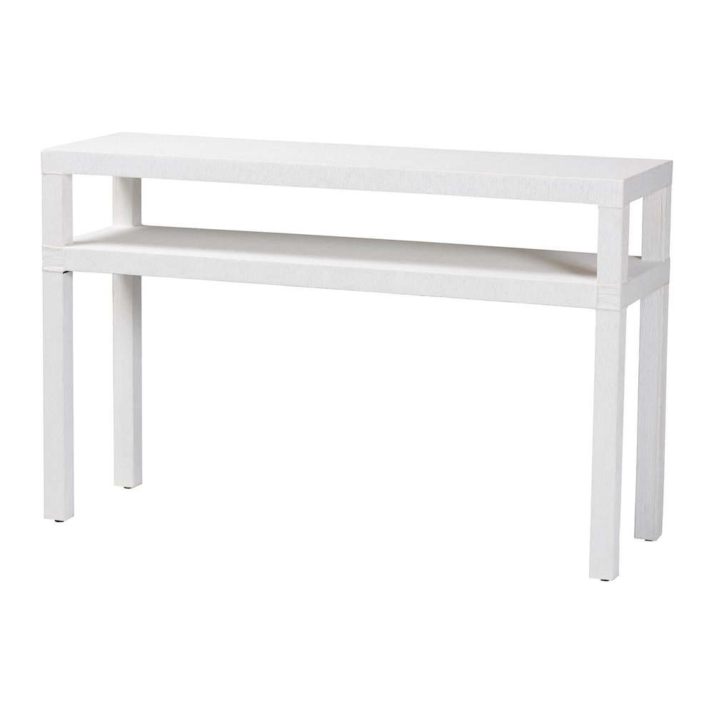 Natural Grasscloth Console Table - Two-Tier Entryway Table with Open Shelf. Picture 1