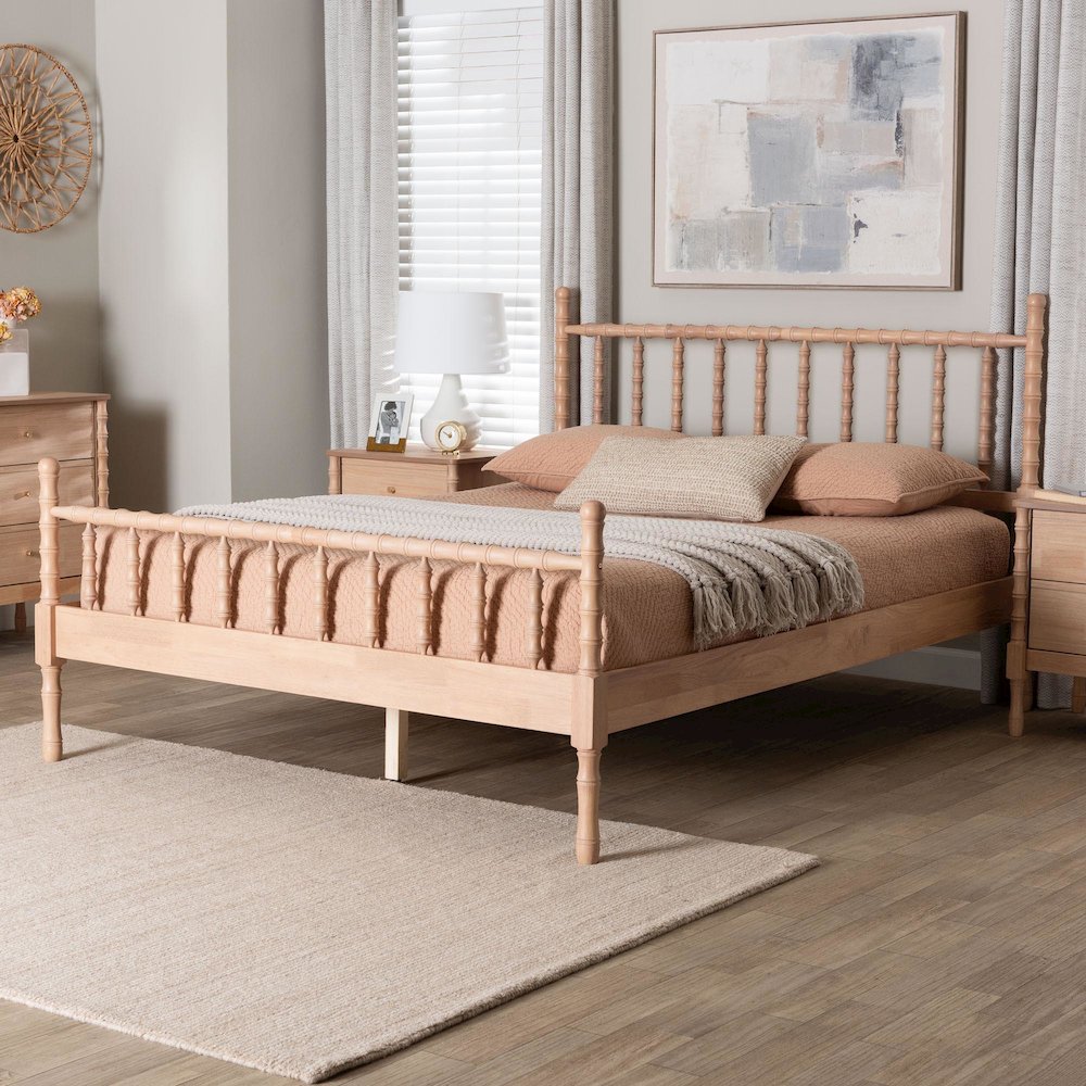 Platform Bed - Spindle Bed Frame with Bamboo-Style Turned Posts, Queen. Picture 7