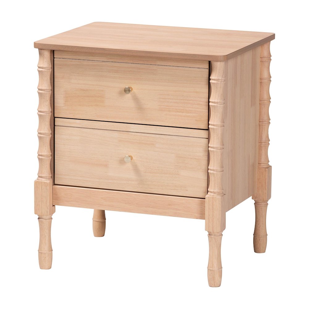Nightstand - 2-Drawer Bedside Table with Bamboo-Style Turned Legs. Picture 1