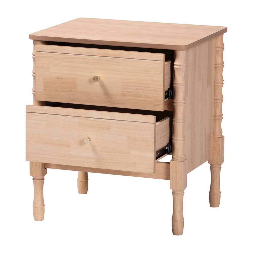 Nightstand - 2-Drawer Bedside Table with Bamboo-Style Turned Legs. Picture 2