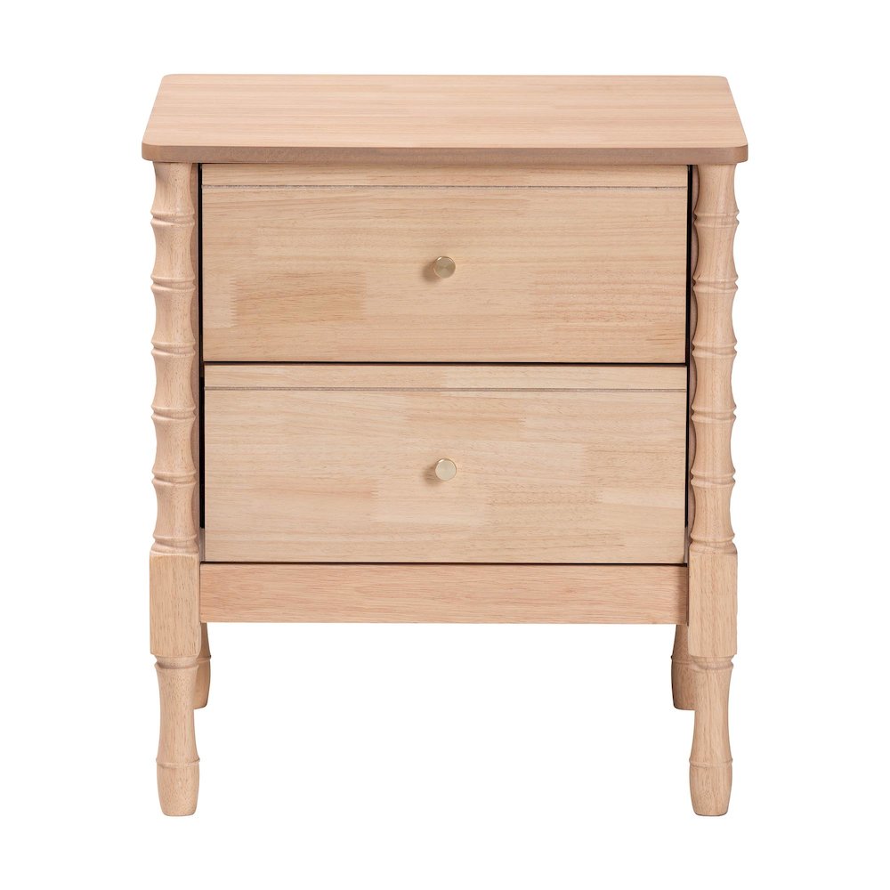 Nightstand - 2-Drawer Bedside Table with Bamboo-Style Turned Legs. Picture 3