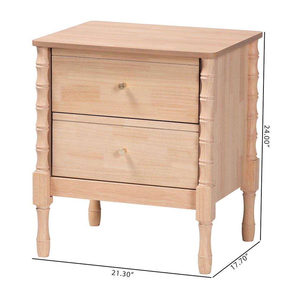 Nightstand - 2-Drawer Bedside Table with Bamboo-Style Turned Legs. Picture 9
