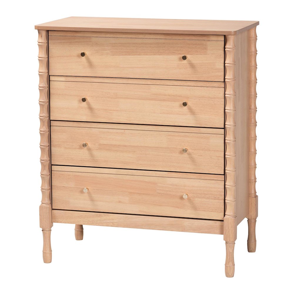 Chest - 4-Drawer Bedroom Organizer with Bamboo-Style Turned Legs. Picture 1