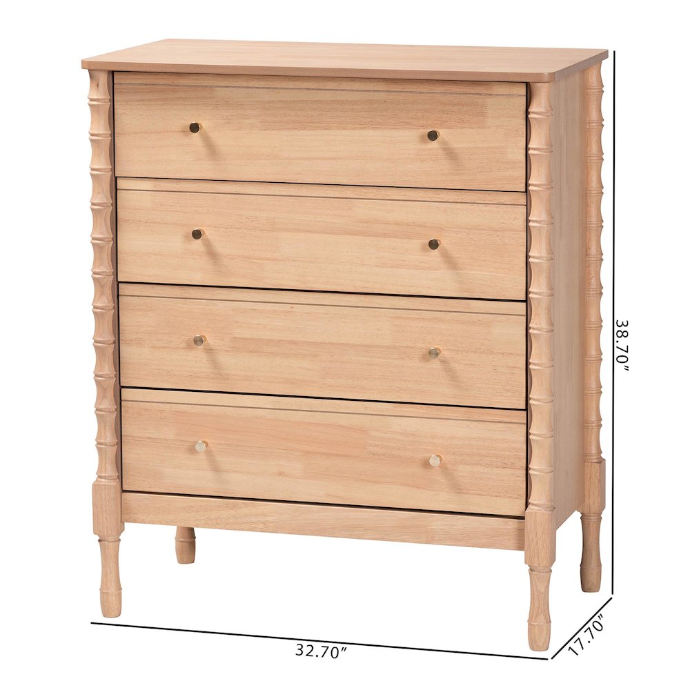 Chest - 4-Drawer Bedroom Organizer with Bamboo-Style Turned Legs. Picture 10