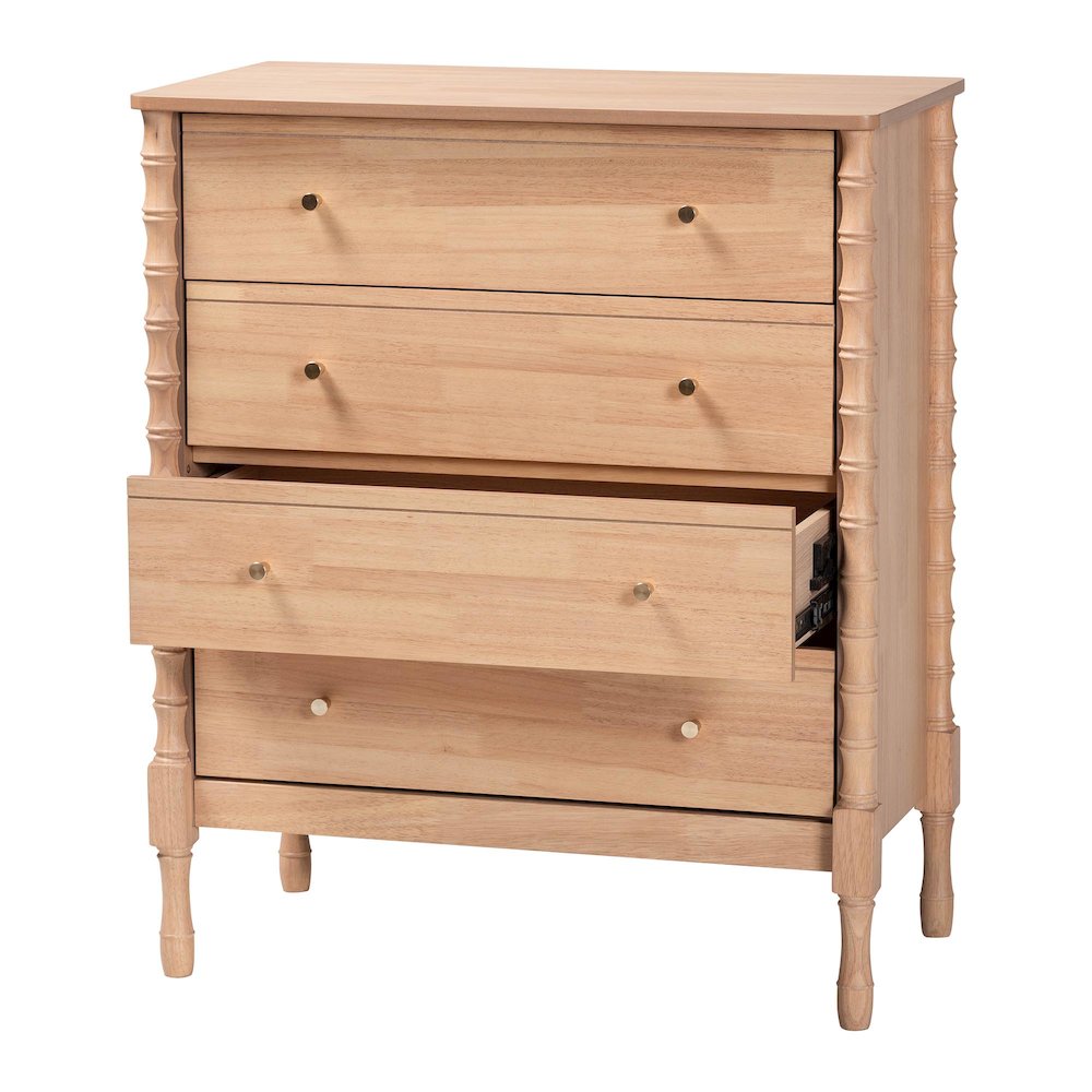Chest - 4-Drawer Bedroom Organizer with Bamboo-Style Turned Legs. Picture 2