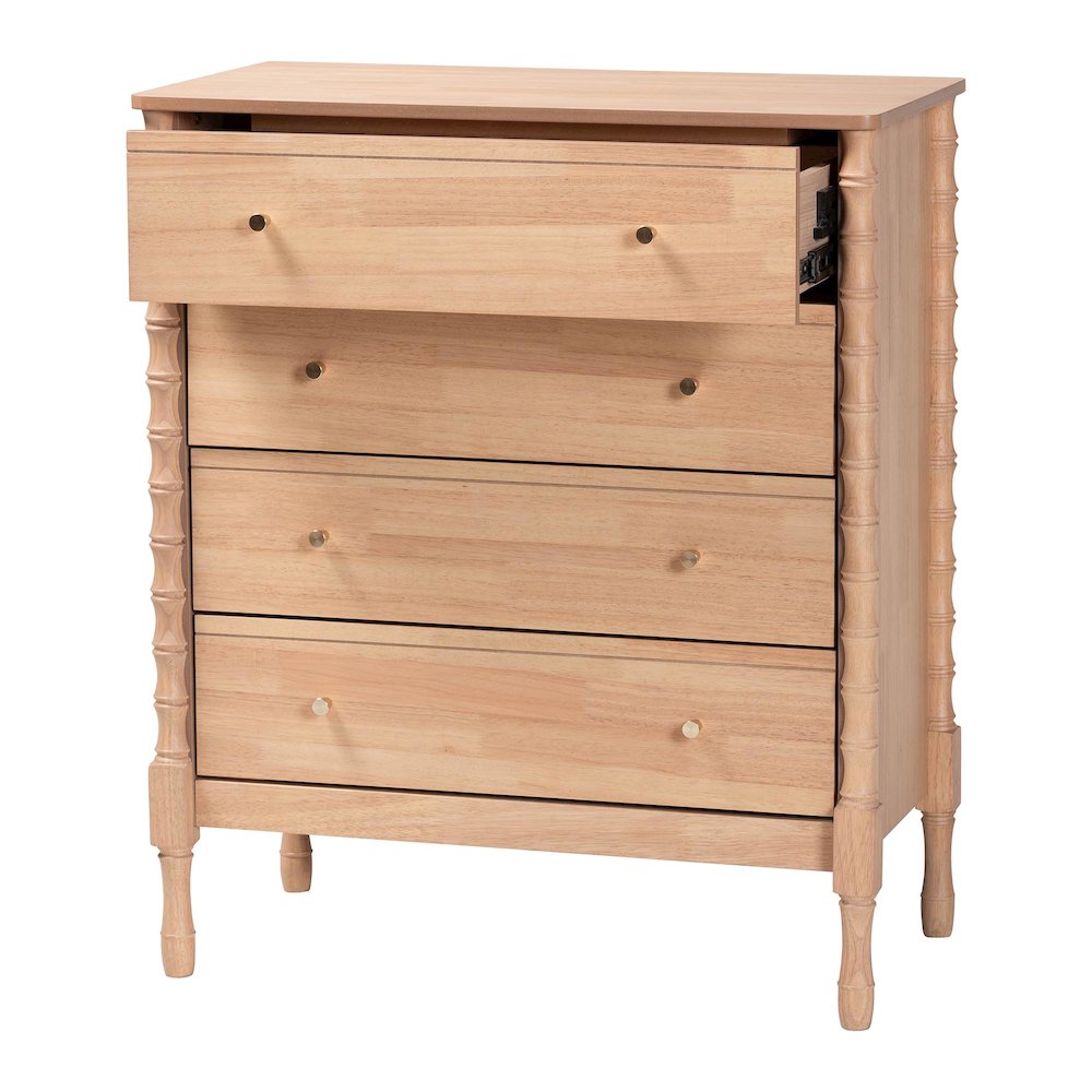 Chest - 4-Drawer Bedroom Organizer with Bamboo-Style Turned Legs. Picture 3