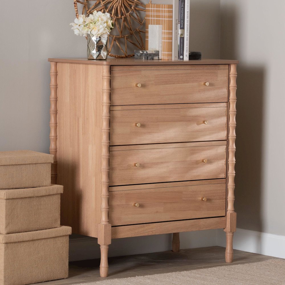 Chest - 4-Drawer Bedroom Organizer with Bamboo-Style Turned Legs. Picture 9