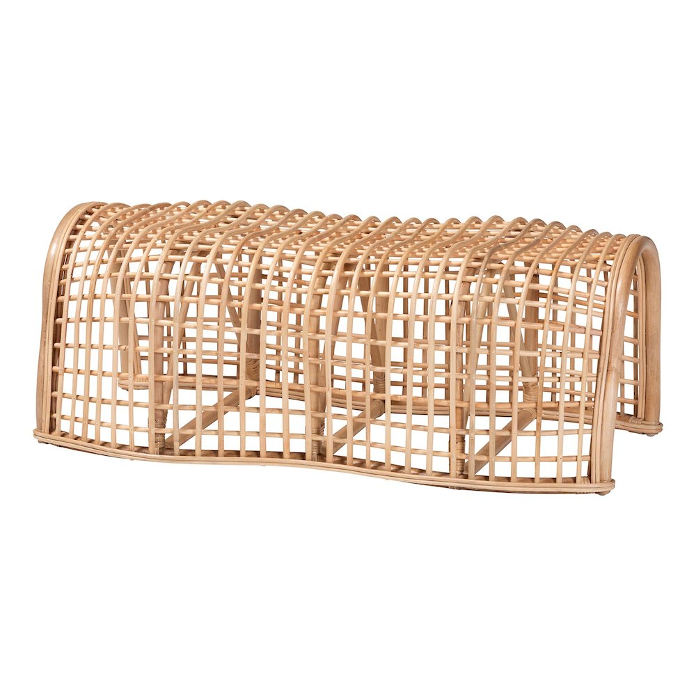 Natural Rattan Bench with Curved Frame - Lightweight Decorative. Picture 1