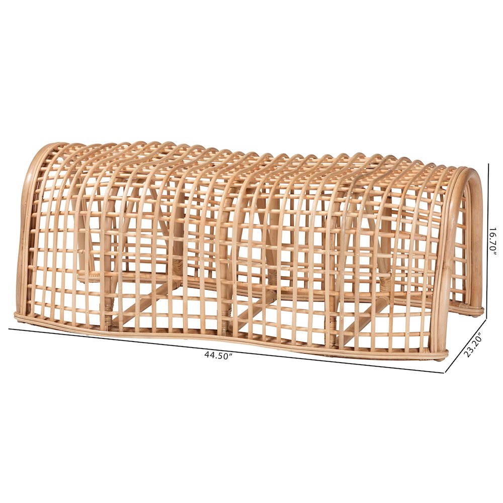 Natural Rattan Bench with Curved Frame - Lightweight Decorative. Picture 7