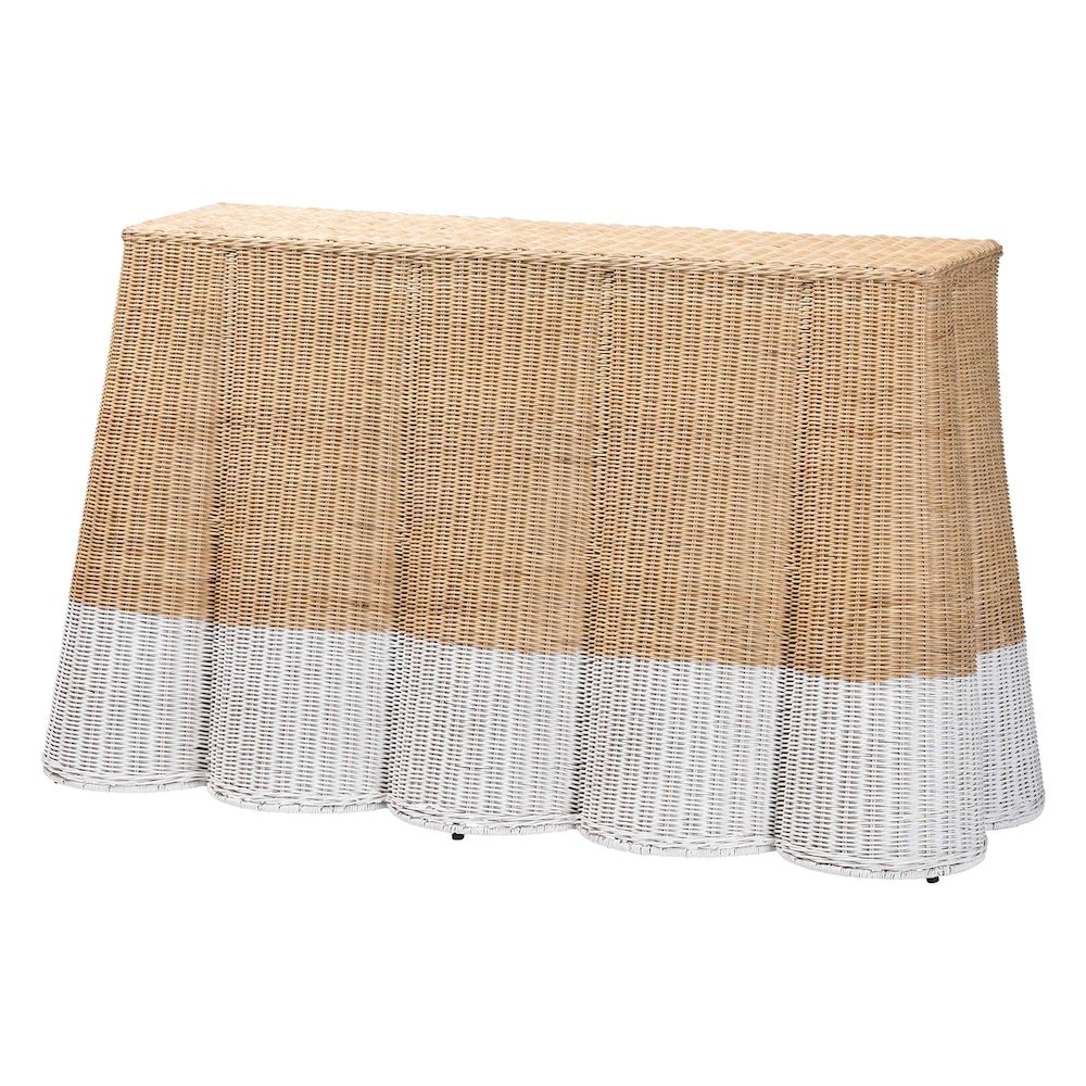 Rattan Console Accent Table, Coastal/Boho Decor, Rectangle 54", White/Natural. Picture 1