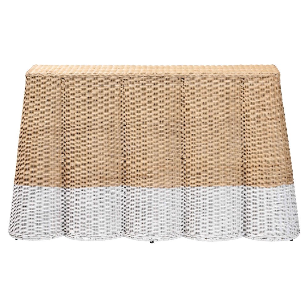 Rattan Console Accent Table, Coastal/Boho Decor, Rectangle 54", White/Natural. Picture 3