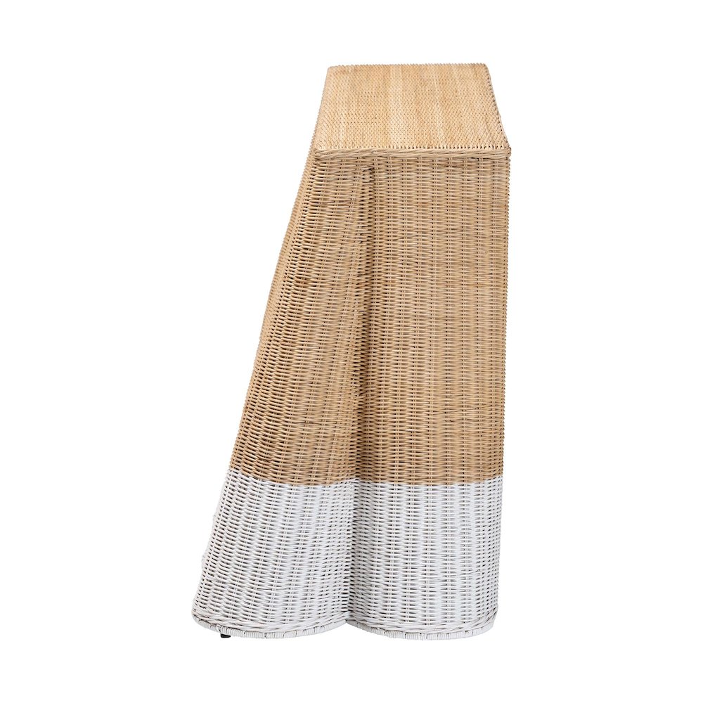 Rattan Console Accent Table, Coastal/Boho Decor, Rectangle 54", White/Natural. Picture 4