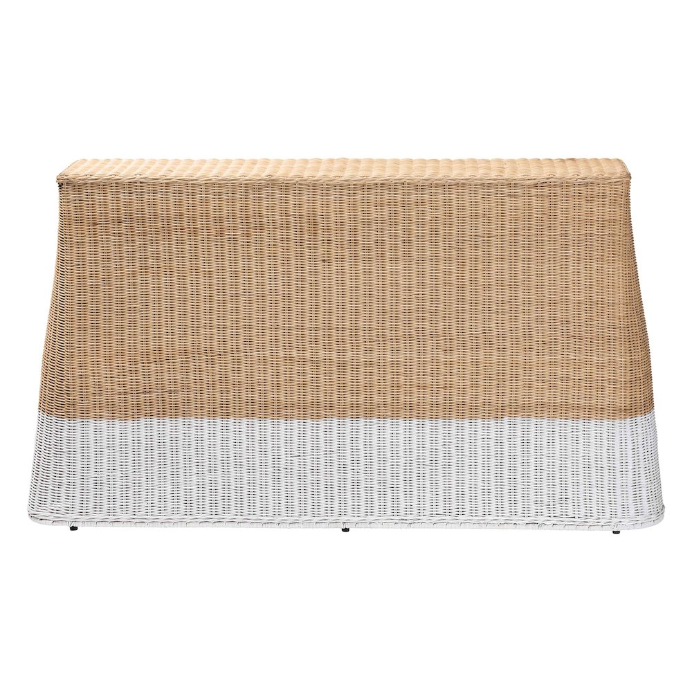 Rattan Console Accent Table, Coastal/Boho Decor, Rectangle 54", White/Natural. Picture 5