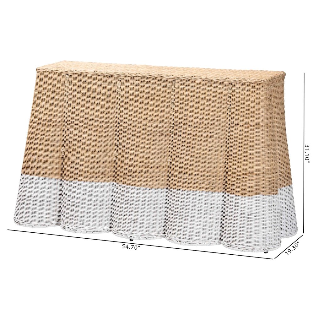 Rattan Console Accent Table, Coastal/Boho Decor, Rectangle 54", White/Natural. Picture 7
