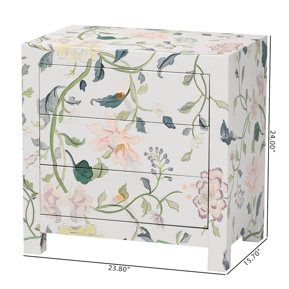 Connery Floral End Table - 3-Drawer Decorative Accent Storage Cabinet. Picture 10