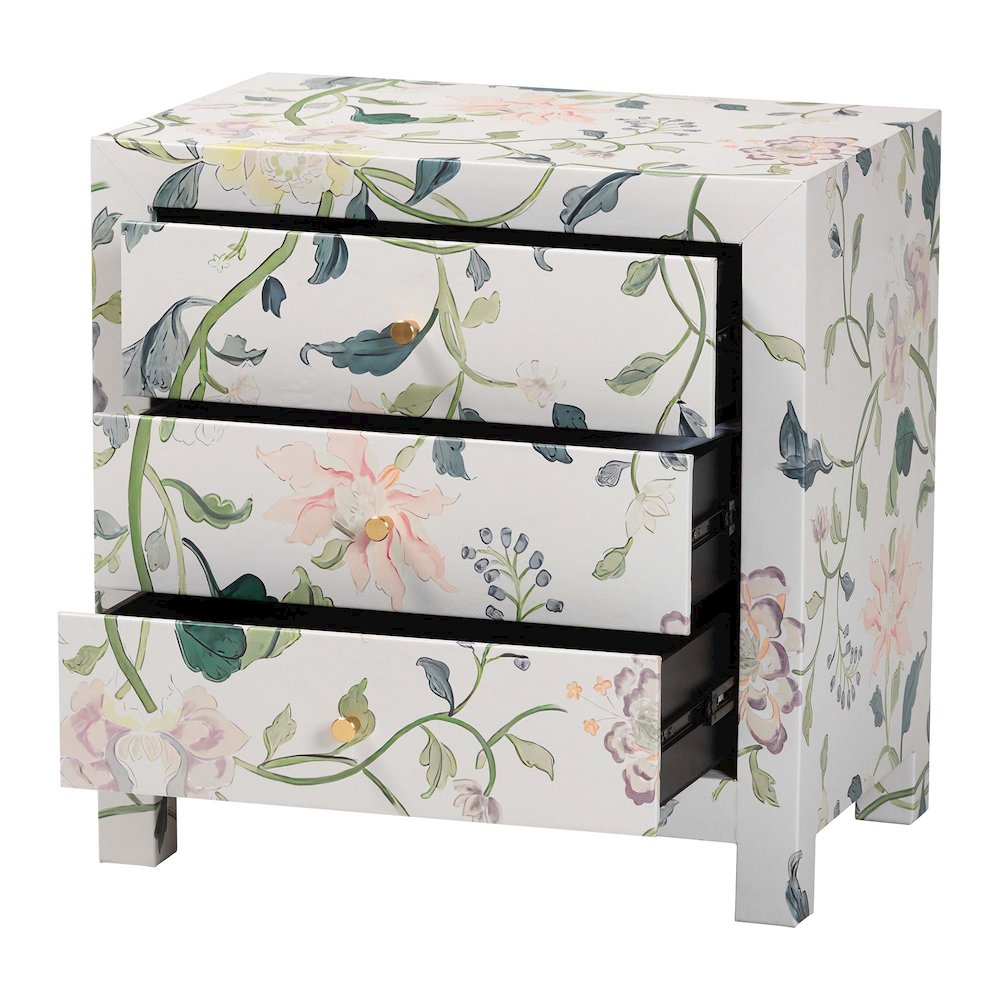 Connery Floral End Table - 3-Drawer Decorative Accent Storage Cabinet. Picture 2